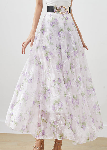 Purple Print Chiffon a Line Skirts Fall
