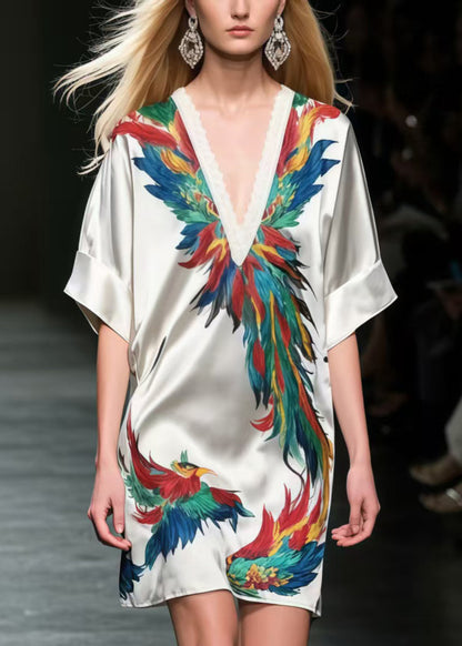 Phoenix Print Silk Mid Dress Summer