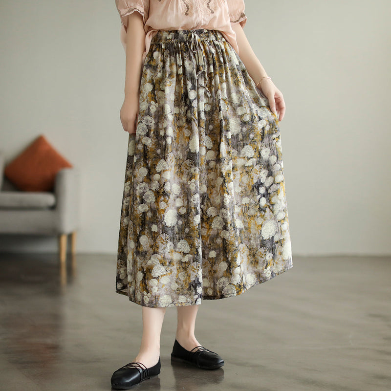 Cozy Retro Printed Cotton A-line Skirt