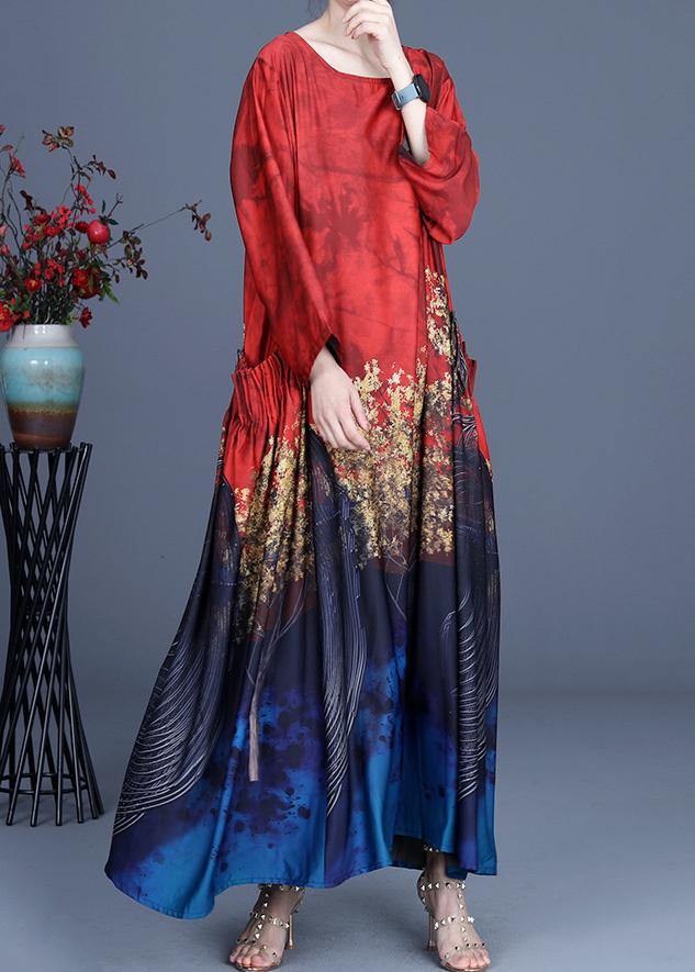 French Red Print Asymmetrical Design Summer Vacation Dresses