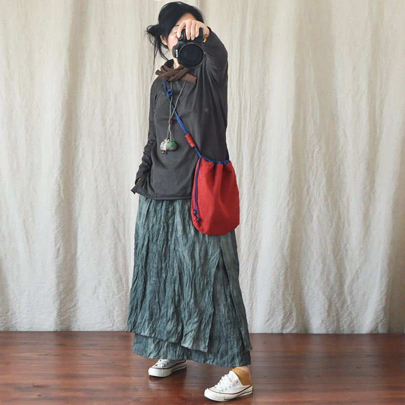 Literary Retro Cotton and Linen Distressed Linen Skirt