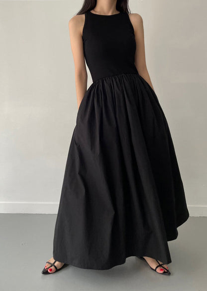 Black Patchwork Cotton Party Dress Exra Large Hem Sleeveless