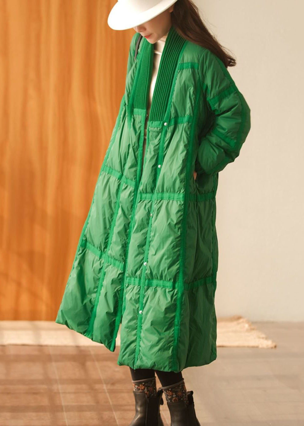 Black Patchwork Thick Duck Down Down Coat Oversized Winter