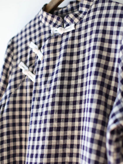 Chinese Style Winter Frog Thick Plaid Robe Dress