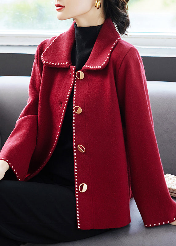 Classy Blue Peter Pan Collar Pockets Woolen Coat Fall