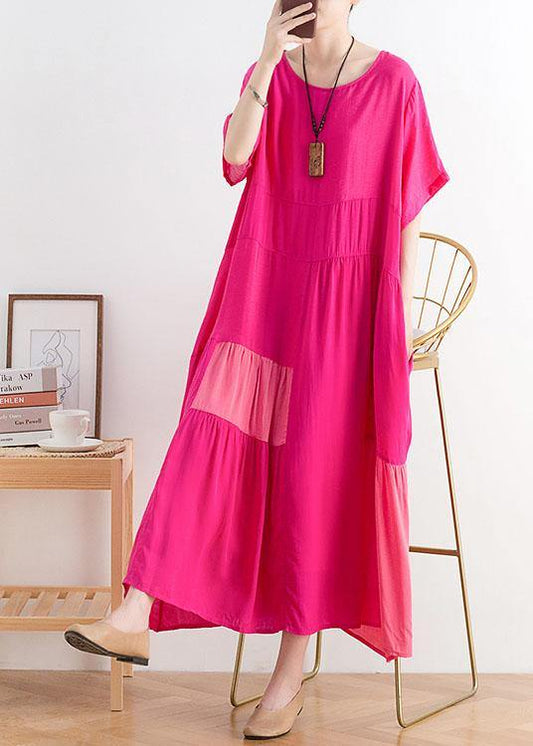 Rose Patchwork O-neck Long Cotton Dress