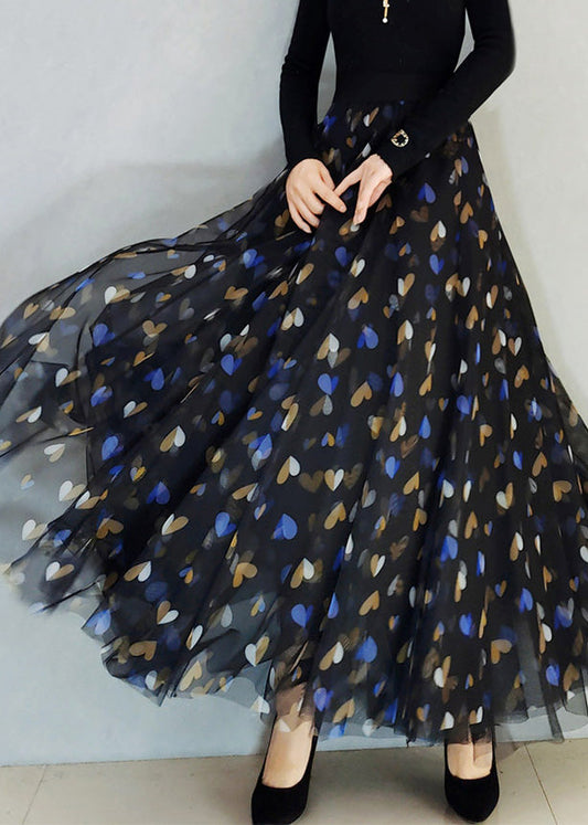 Black High Waist Tulle a Line Skirt Spring