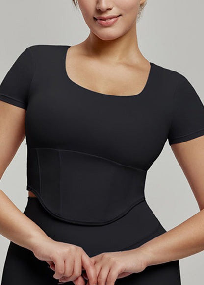 Black O-neck O-neck Short Sleeve Yoga Top