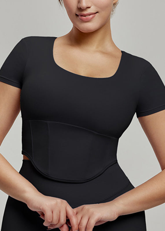 Black O-neck O-neck Short Sleeve Yoga Top