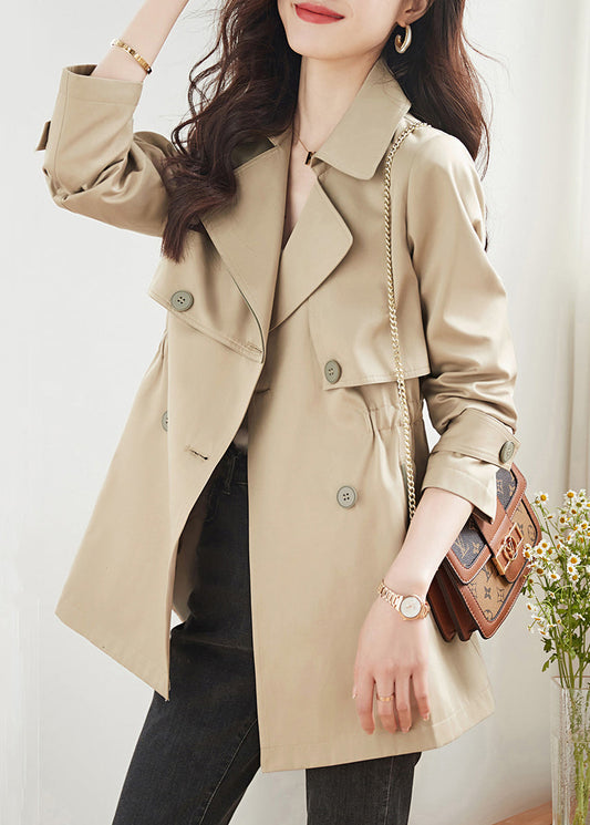 Khaki Double Breast Pockets Patchwork Cotton Trench Coats Fall