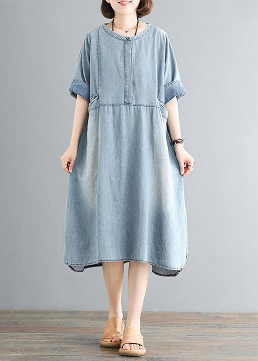Cotton Wardrobes 18th Century Pure Color Loose Denim Midi Dress