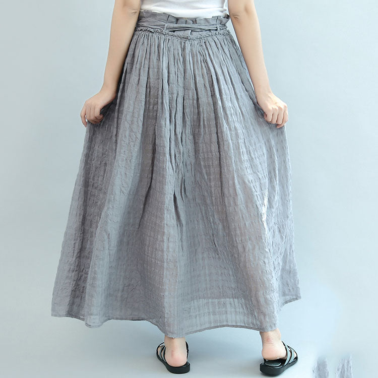 Gray Summer Linen Skirts a Line Skirts Elastic Waist Maxi Skirts