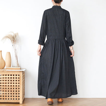 Autumn Cotton Stripe Loose Dress