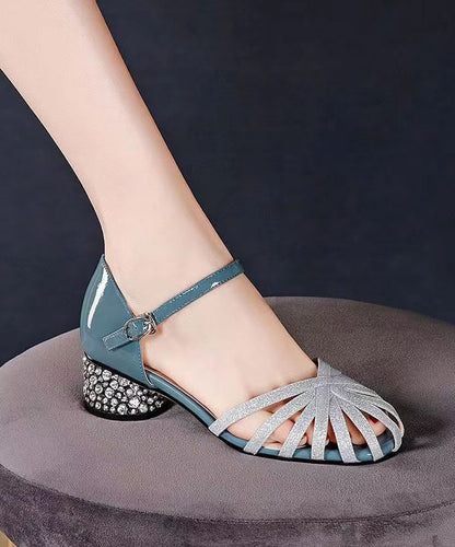 Blue Hollow Out Buckle Strap Chunky Sandals