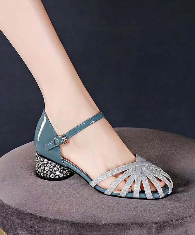 Blue Hollow Out Buckle Strap Chunky Sandals