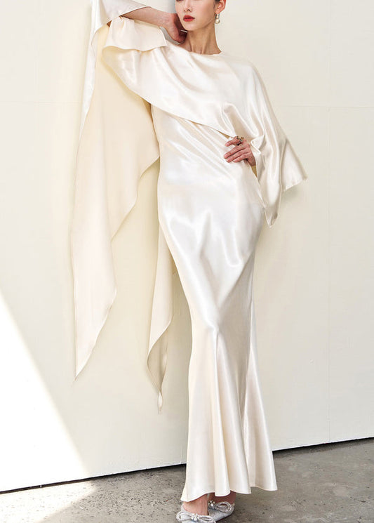 Italian Beige Asymmetrical Silk Long Dress Summer