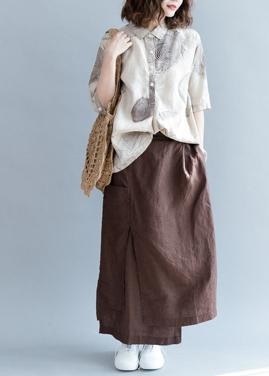 Chocolate Asymmetrical Side Open Linen Skirts Fall