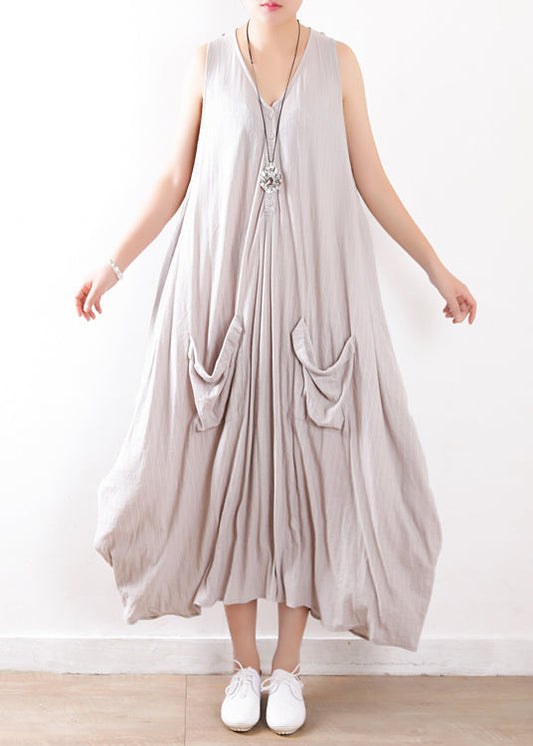 Italian Light Gray Cotton Dresses Soft Surroundings Fabrics Sleeveless Long Summer Dress
