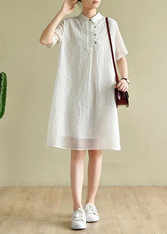 Lapel Summer Quilting Dresses Inspiration White Dotted Dress
