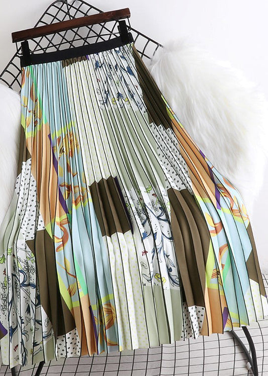 Print Wrinkled Elastic Waist a Line Skirts Summer