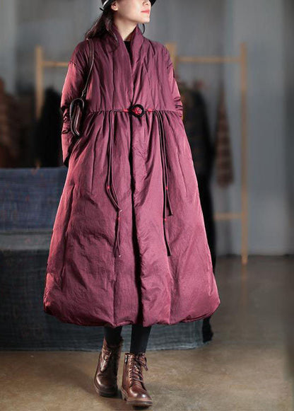 Mulberry V Neck Embroidered Pockets Duck Down Witner Coats