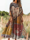 Women's Vintage Heart Pattern Art Print Flowy Cotton Crew Neck Dress