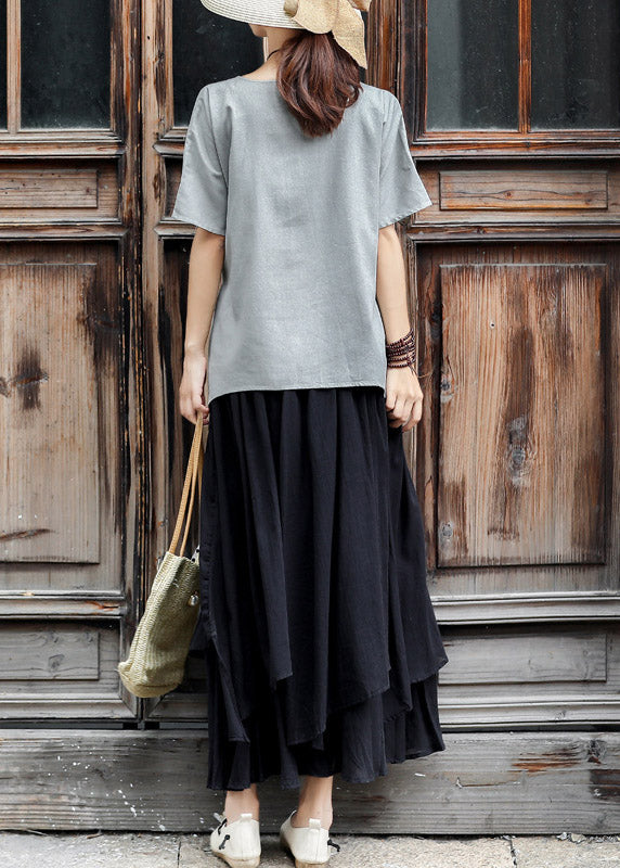 Black Asymmetrical Design Layered Cotton a Line Skirts Summer