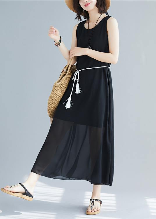 Classy Black Cotton Long Shirts Sleeveless Cotton Summer Dress
