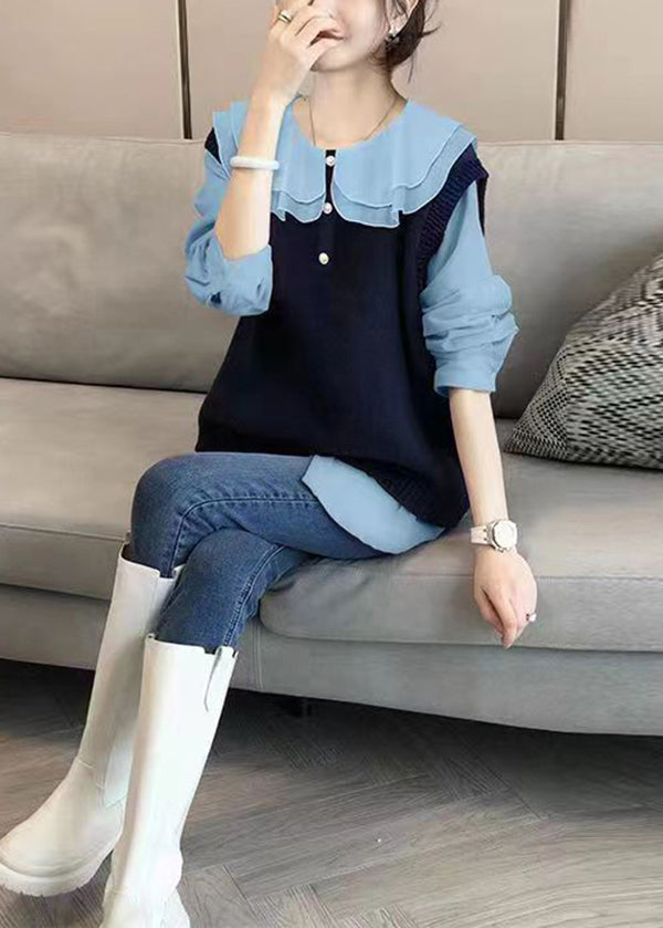 Autumn New Shirt Top and Knitted Vest Two Piece Loose