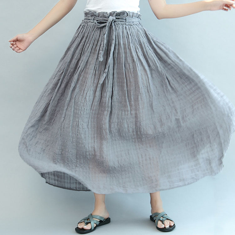 Gray Summer Linen Skirts a Line Skirts Elastic Waist Maxi Skirts
