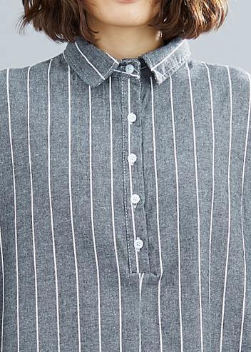 Diy Striped Cotton Quilting Clothes Lapel Collar Summer Dresses