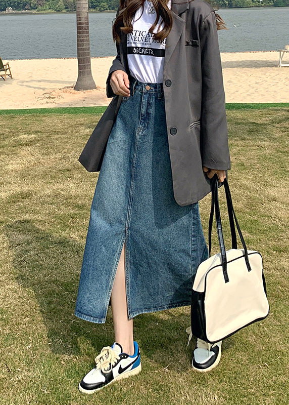 Denim Blue High Waist Patchwork a Line Skirts Summer