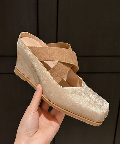 Khaki Splicing Wedge High Wedge Heels Shoes