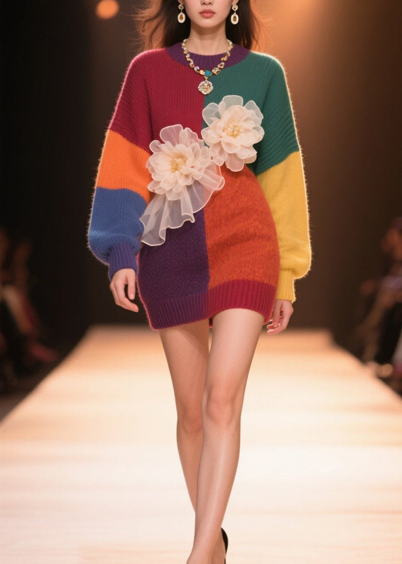 Colorblock O Neck Knit Sweaters Tops Fall