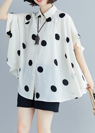 Simple Lapel Chiffon Kaftans Pakistani White Dotted Shirt Summer
