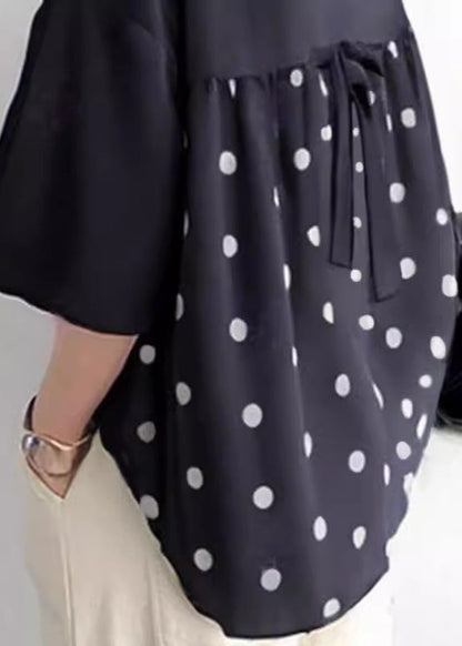Black Oversized Patchwork Bow Cotton Shirt Tops Summer
