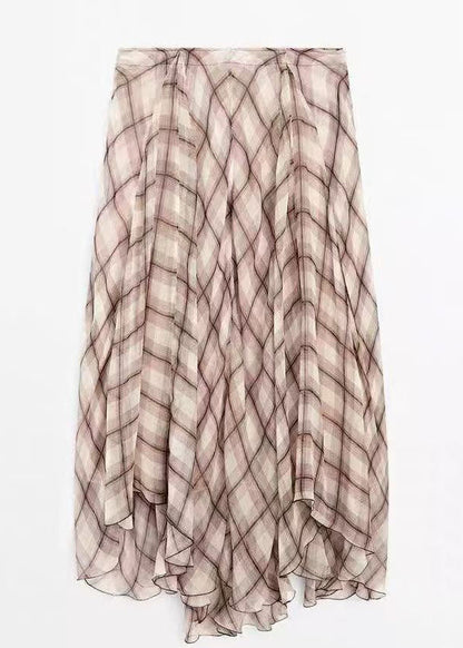 Brown Plaid High Waist Maxi Skirts Fall