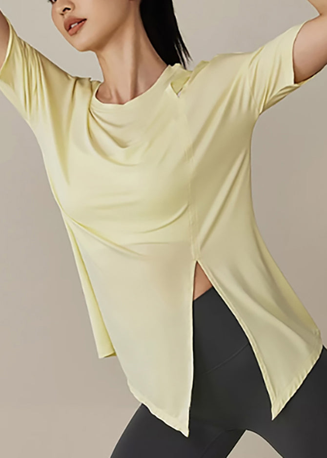Yellow Side Open Short Sleeve Yoga Tank Tops