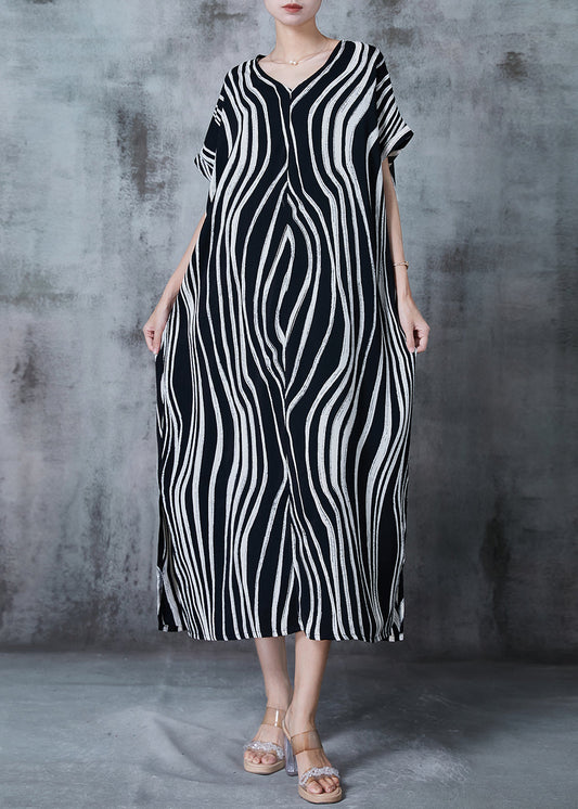 Black Oversized Striped Chiffon Dress Summer