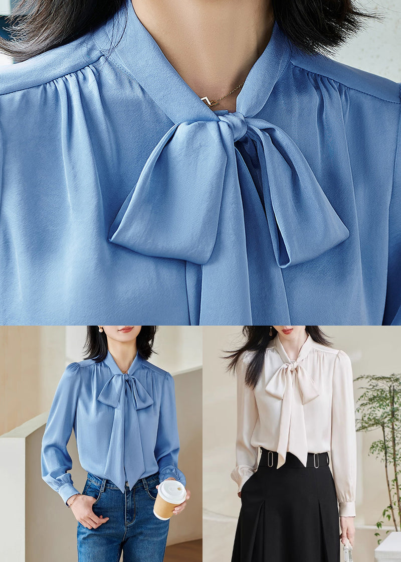Stylish Apricot Bow Silk Shirts Fall