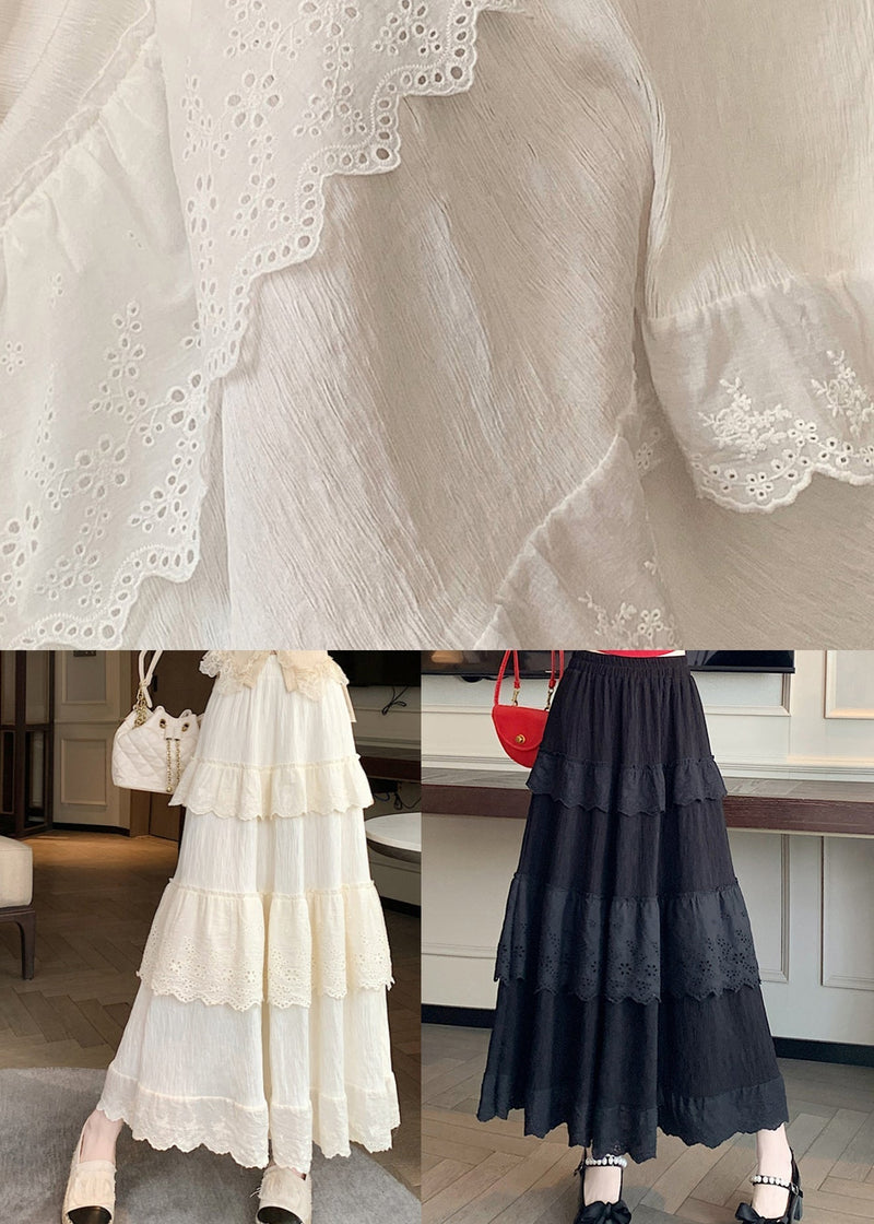 Black High Waist Patchwork Cotton Skirts Summer