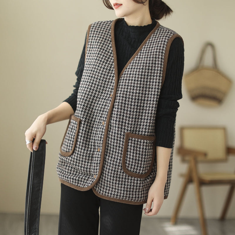 Literary Retro V-neck Plaid Vest