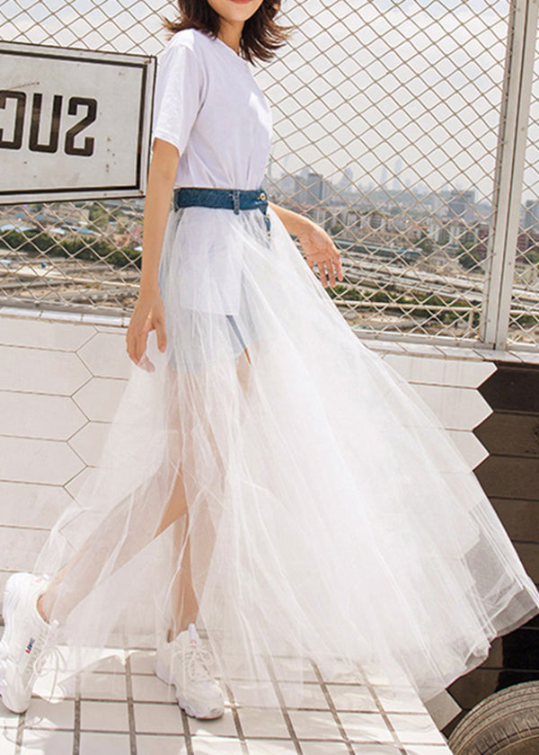 New Black Tulle Patchwork Denim Skirt for Summer