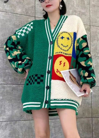 Purple V Neck Button Patchwork Knit Cardigans Spring