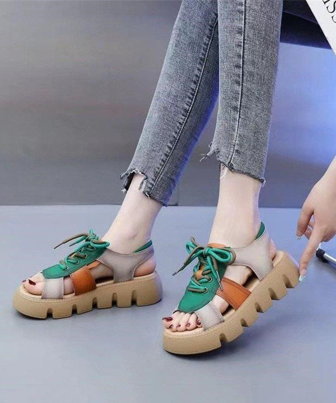 Colorblock Peep Toe Lace Up Splicing Platform Sandals