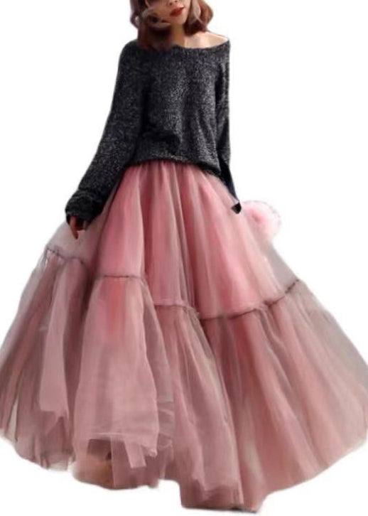 Blue Ruffled Tulle Cinched Circle Fall Skirt