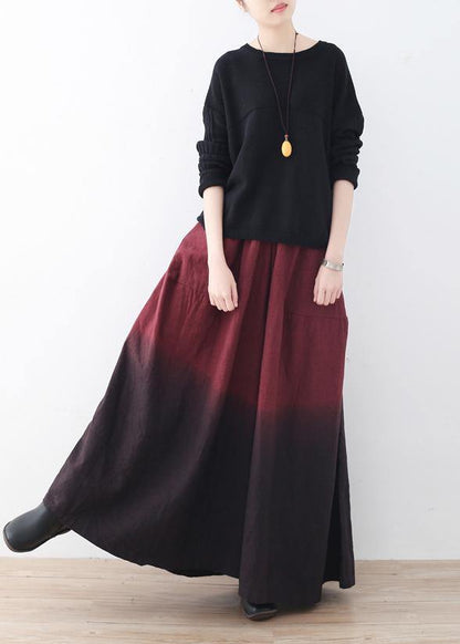 Winter Red New Literary Retro Drawstring Loose Wide Leg Skirt Pants