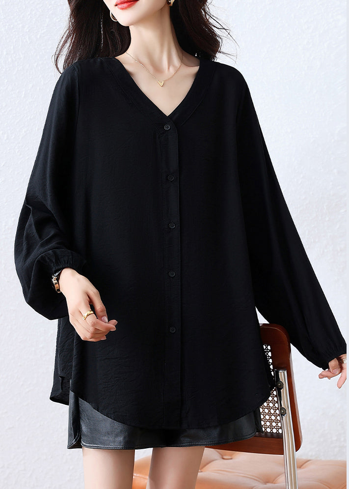 Black Oversized Cotton Blouse Top Fall