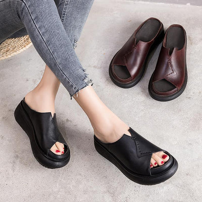 Sewing Platform Leather Slippers