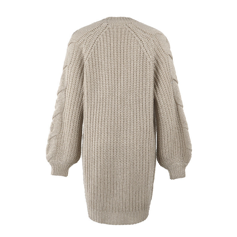 Lantern Sleeve Twist Cable Sweater Cardigan